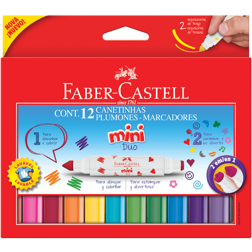 Caneta Hidrográfica 2 Pontas Super Ponta e Carimbo Faber Castell 12 cores - Saraiva