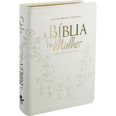 A Bíblia Da Mulher - Couro Sintético Branco Com Pedras Tamanho Médio - Almeida Revista E Atualizada (ARA)