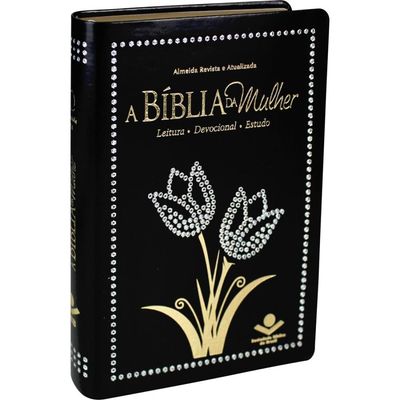 A Bíblia Da Mulher - Couro Sintético Preto Com Pedras Tamanho Médio - Almeida Revista E Atualizada (ARA)