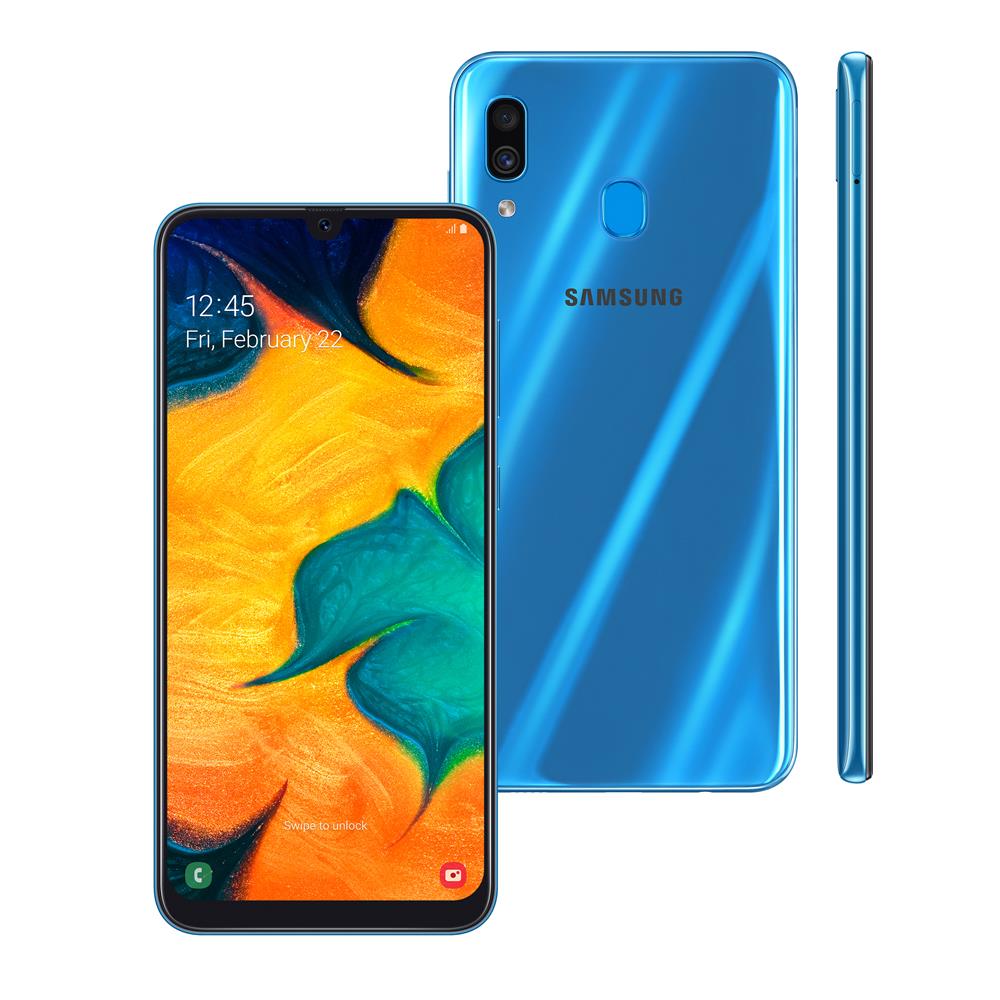 Smartphone Samsung Galaxy A30 A305G 64GB 4GB RAM 16MP Tela 6.4 Azul -  Saraiva