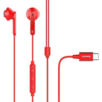 Fone de Ouvido Tipo C Samsung Motorola Xaomi Ear-Buds Com Microfone Super Bass Baseus Vermelho